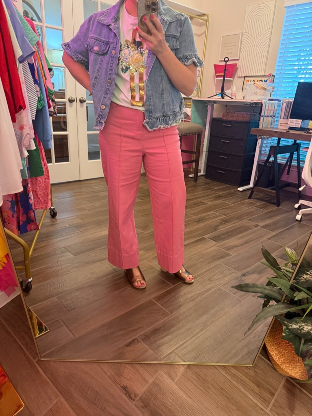 Entro Pink Wide-Leg Crop Pants